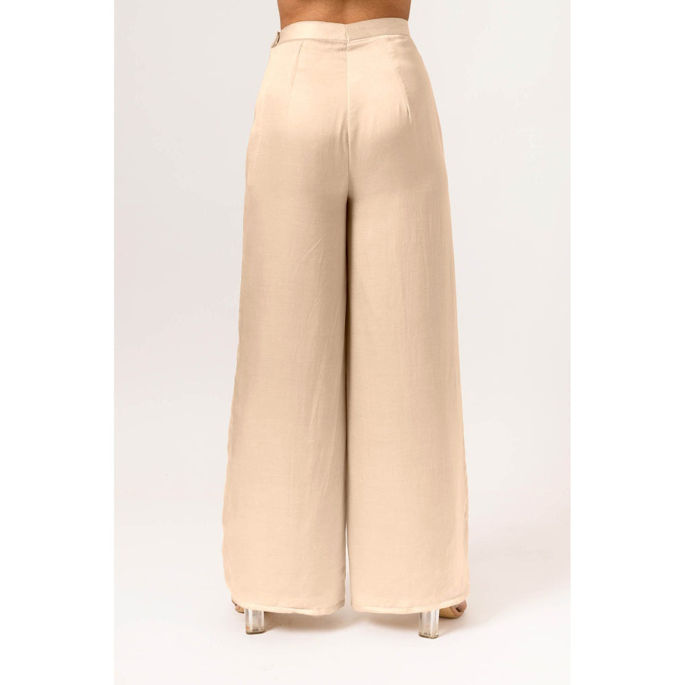 NEORA BY NEHAL CHOPRA Ecru Beige Wide Legged Pant