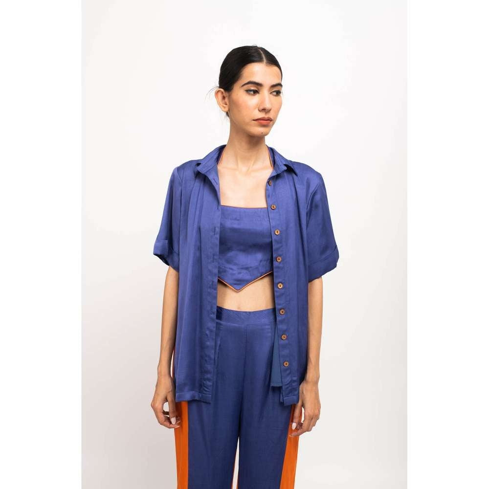 NEORA BY NEHAL CHOPRA Navy Blue & Orange Co Ord (Set of 3)