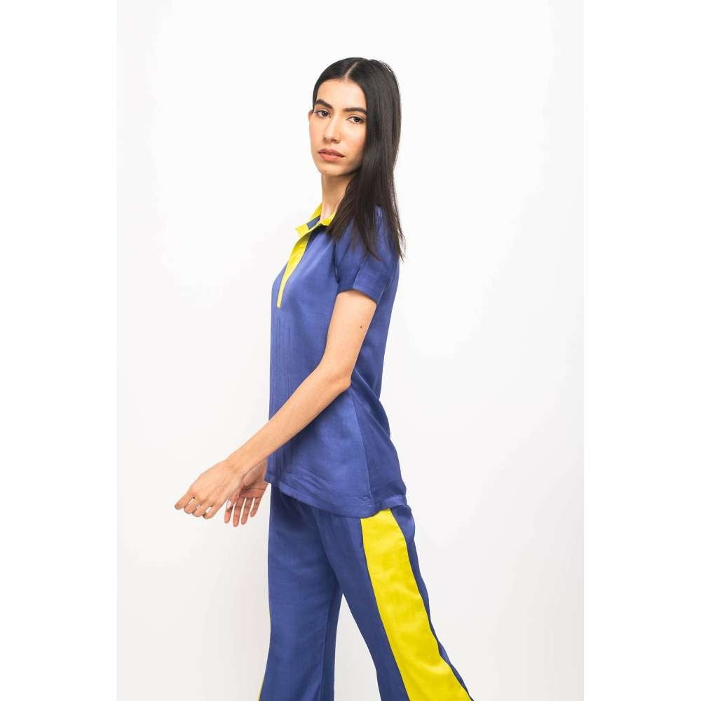 NEORA BY NEHAL CHOPRA Navy Blue & Yellow Co Ord (Set of 2)