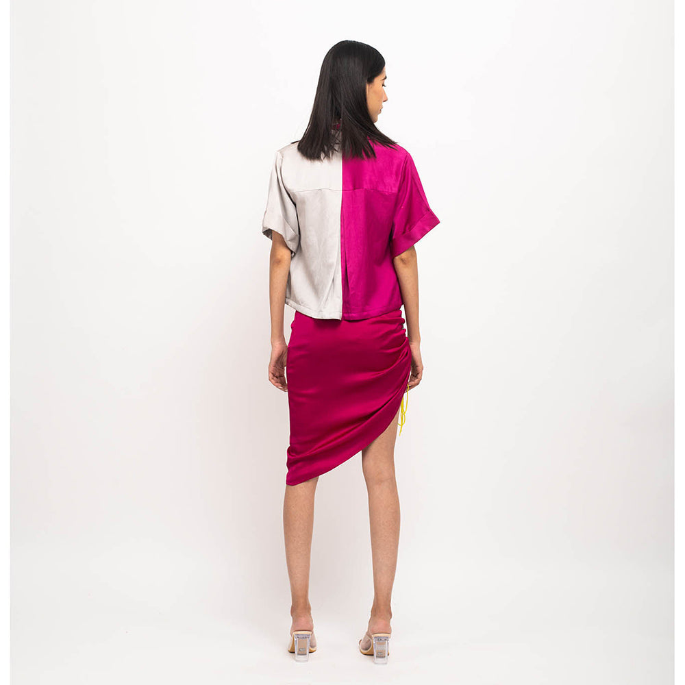 NEORA BY NEHAL CHOPRA Wine & Grey Skirt Rouching (Set of 3)