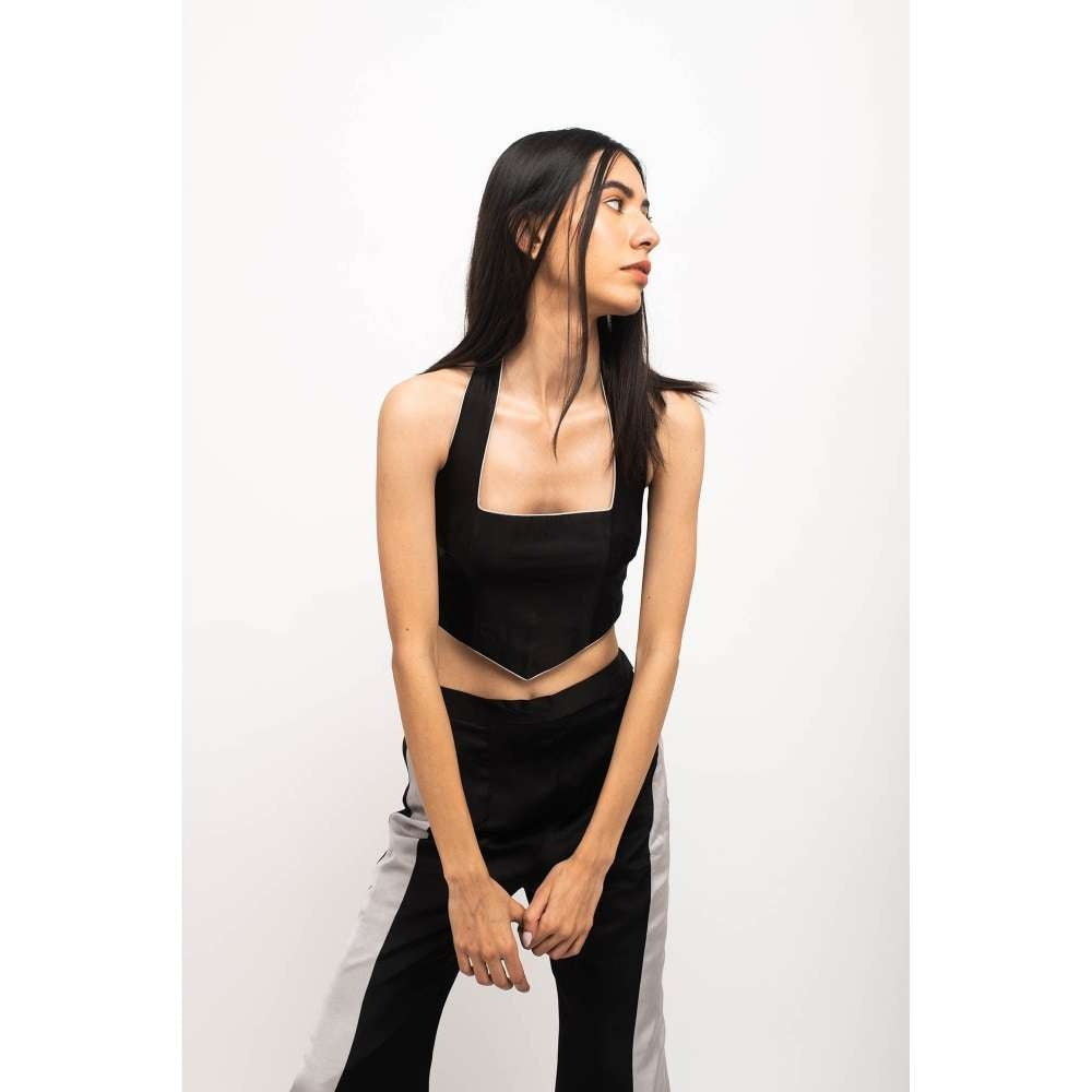 NEORA BY NEHAL CHOPRA Black & Grey Halter Neck Co Ord (Set of 2)