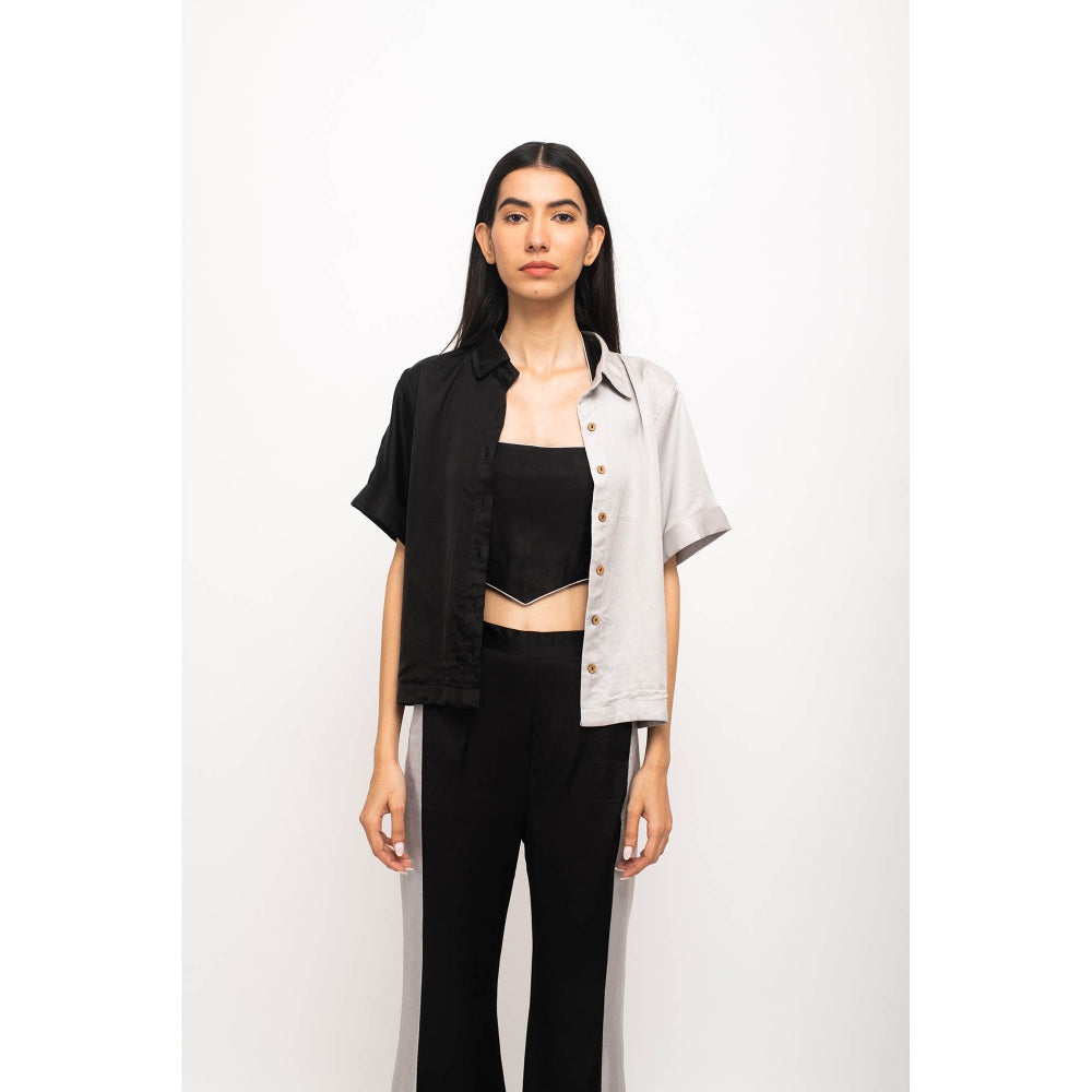 NEORA BY NEHAL CHOPRA Black & Grey Half & Half Three Piece Co Ord (Set of 3)