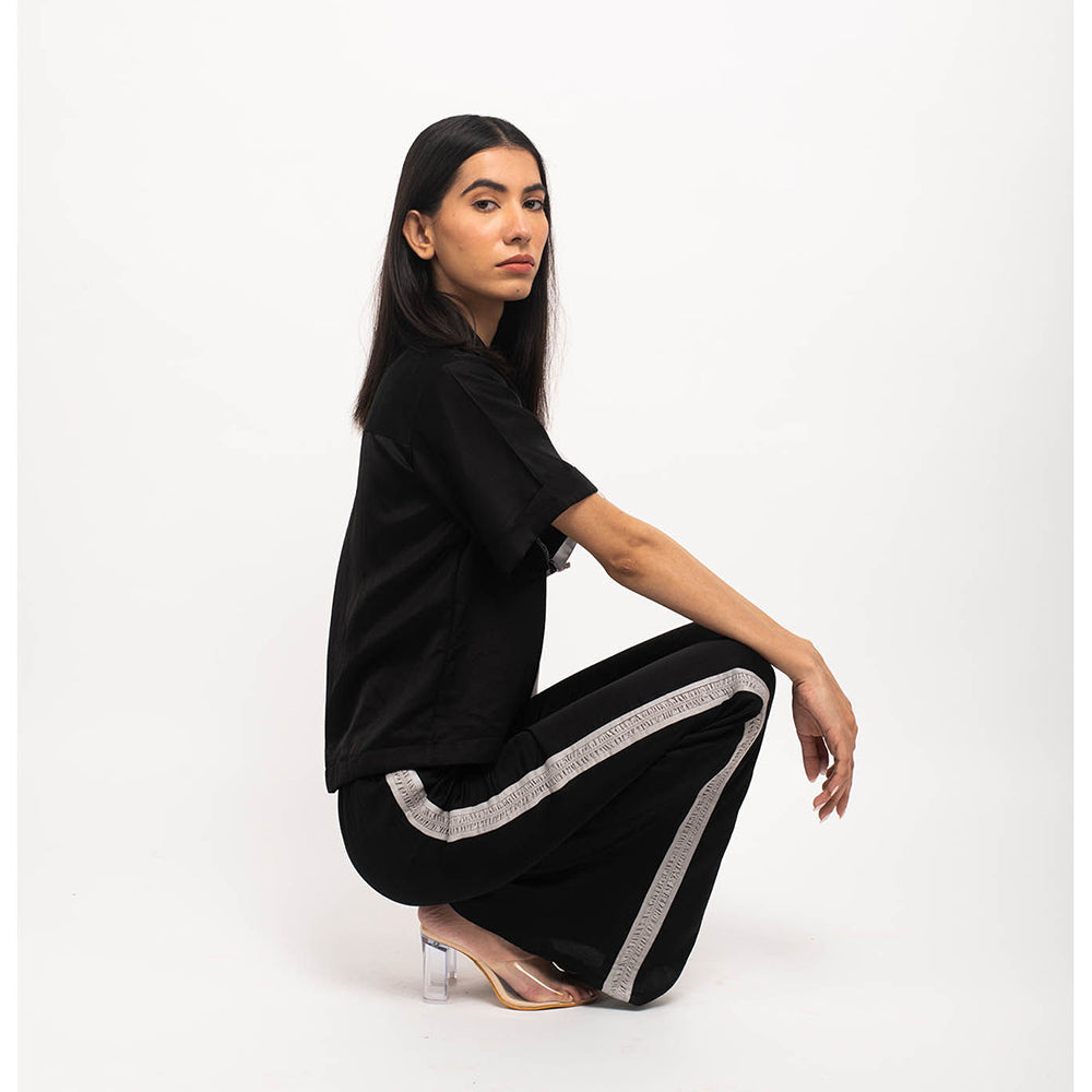 NEORA BY NEHAL CHOPRA Black & Grey Three Piece Rouching Co Ord (Set of 3)