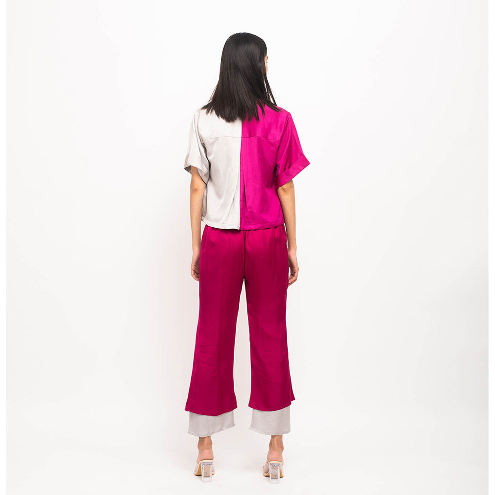 NEORA BY NEHAL CHOPRA Wine & Grey Half & Half Co Ord (Set of 3)