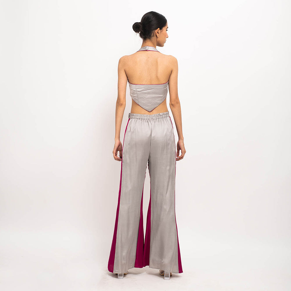 NEORA BY NEHAL CHOPRA Grey & Wine Halter Neck Co Ord (Set of 2)
