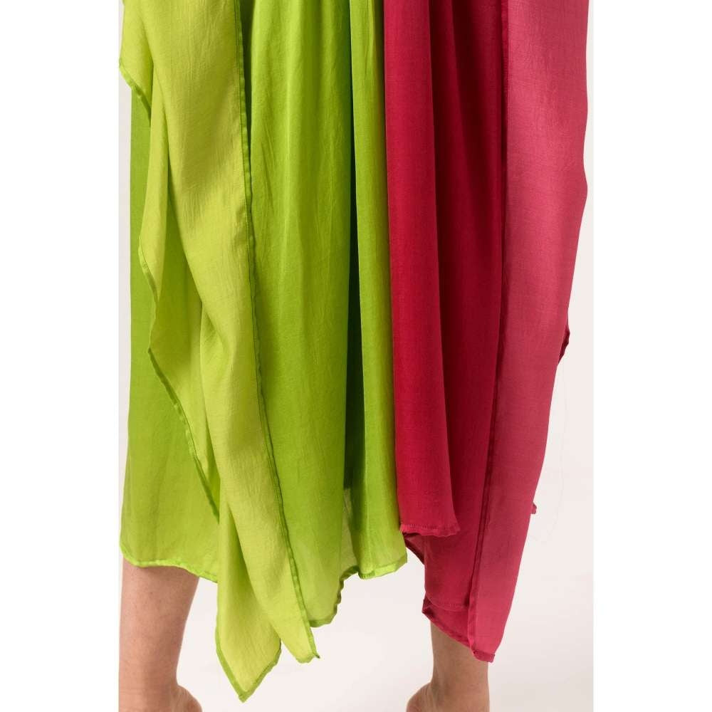 NEORA BY NEHAL CHOPRA Green & Wine Kaftan Midi Dress