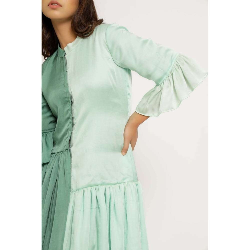 NEORA BY NEHAL CHOPRA Teal & Tea Green Half & Half Mini Dress