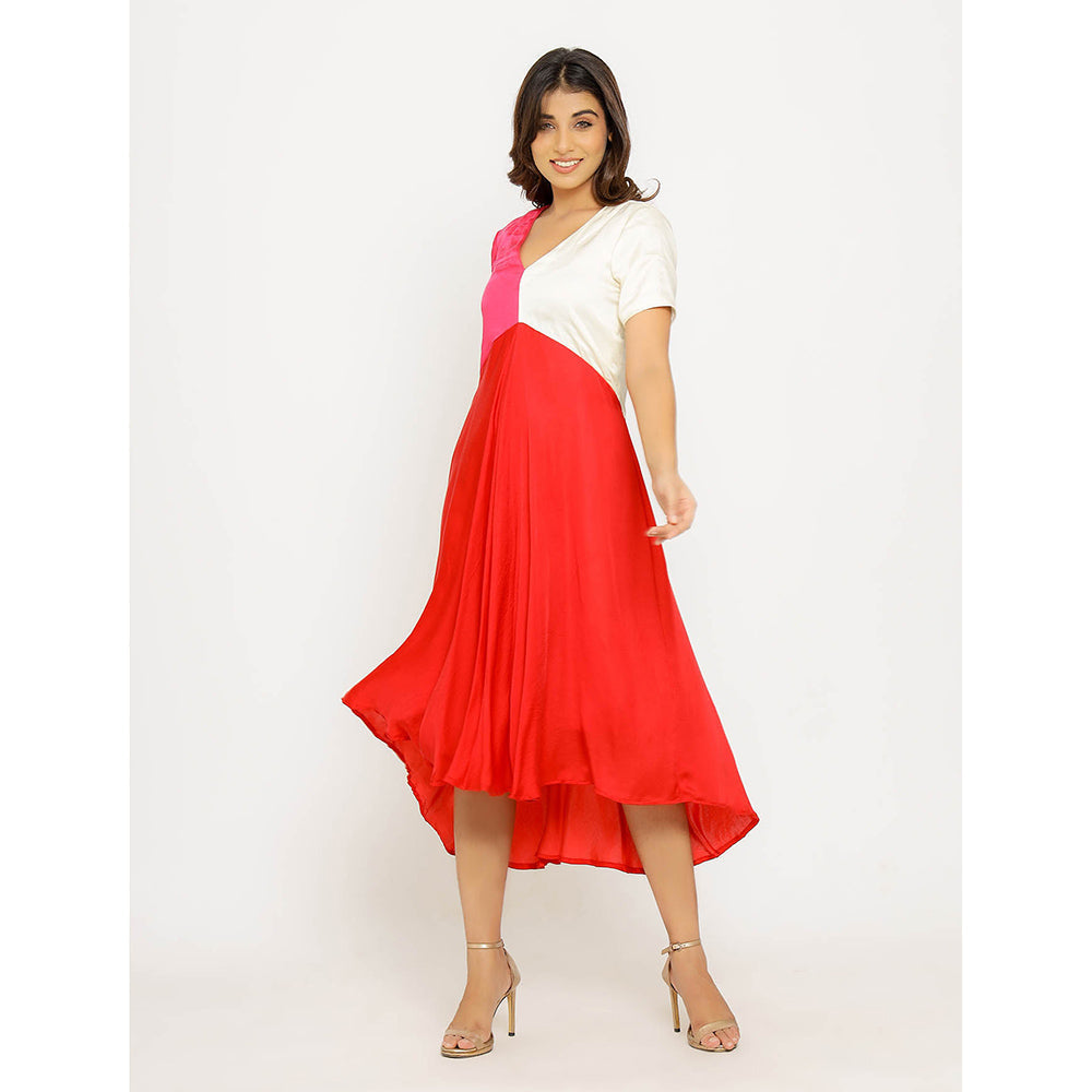 NEORA BY NEHAL CHOPRA Red & Pink Midi Dress