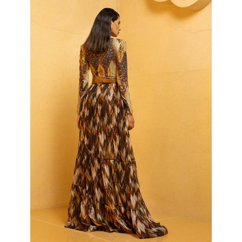 Nikita Mhaisalkar Sundown Coffee High Slit Skirt