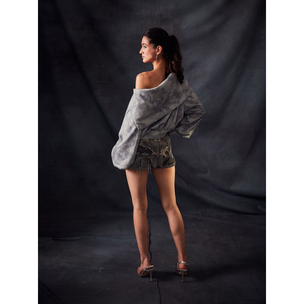 Nikita Mhaisalkar Short Skirt with Oxidised Gun Metal Embroidery