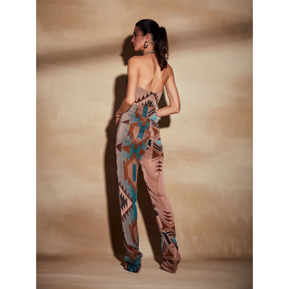 Nikita Mhaisalkar Turquoise Tapis and Multi Colourprint Jumpsuit