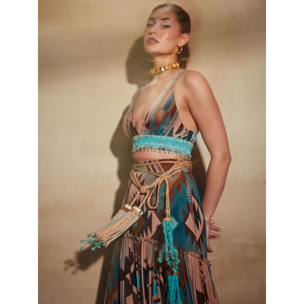 Nikita Mhaisalkar Turquoise Tapis and Multi Colourprint Skirt