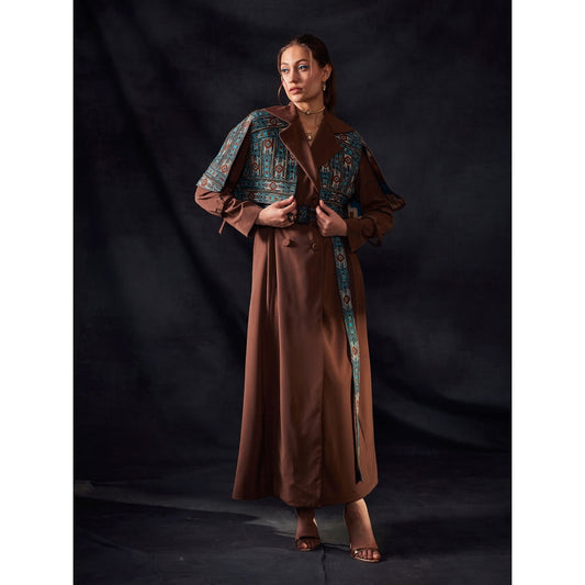 Nikita Mhaisalkar Tan Open Shoulder Jacket with Turkish Threadwork & Gold Embroidery