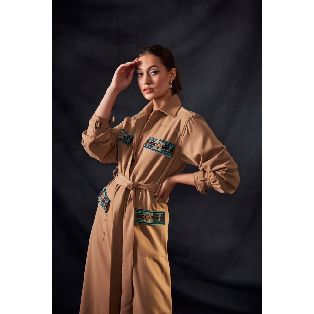 Nikita Mhaisalkar Beige Dress Turkish Beaded Embroidery