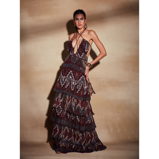 Nikita Mhaisalkar Merlot Tapis Print Maxi Dress