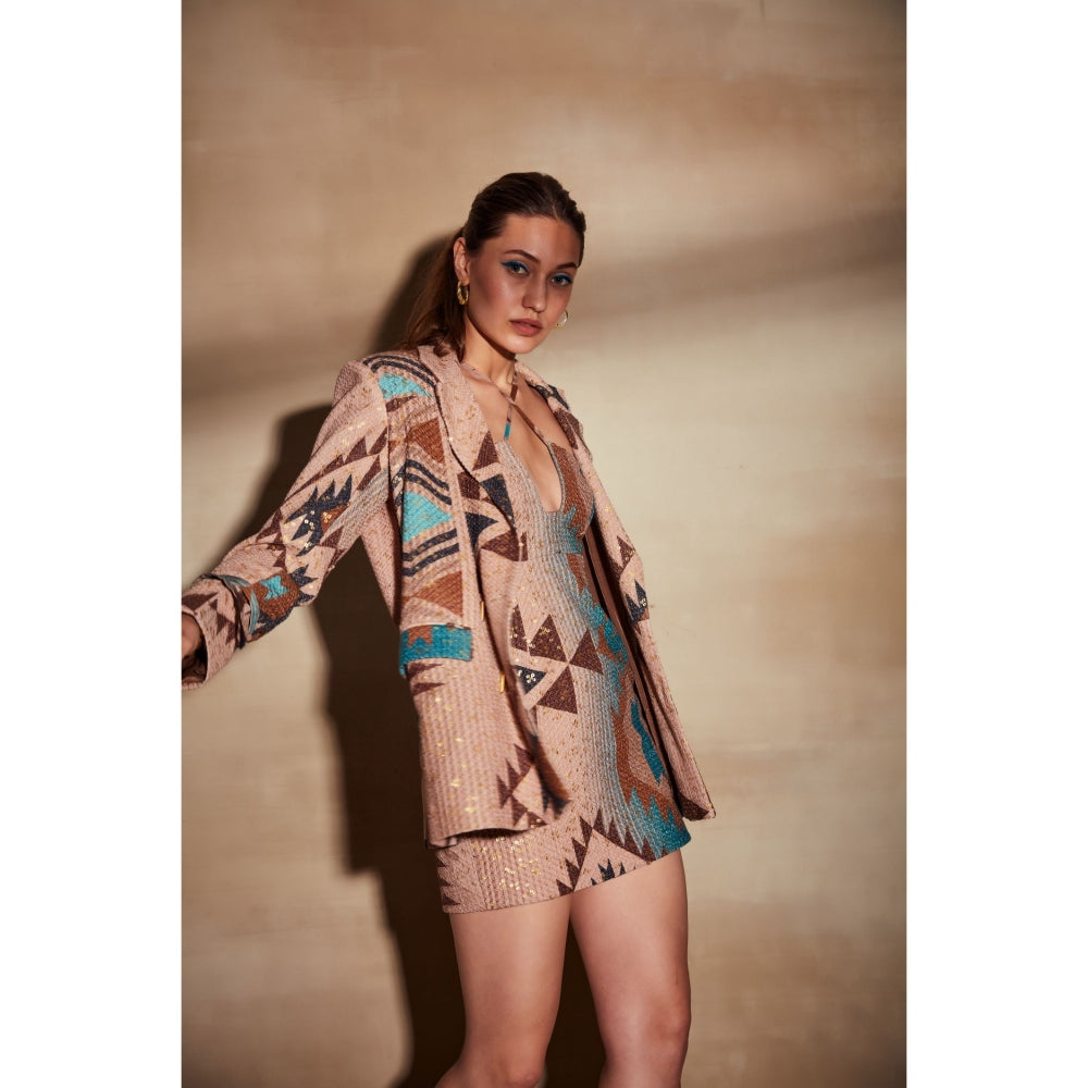 Nikita Mhaisalkar Turquoise Tapis and Multi Colour Blazer