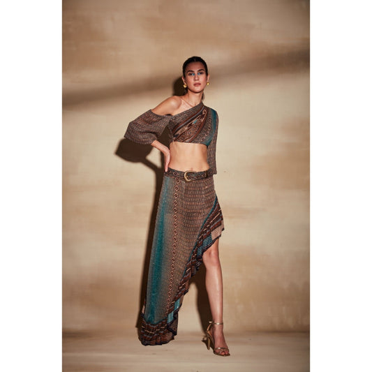 Nikita Mhaisalkar Tan Mix Print One Shoulder Top