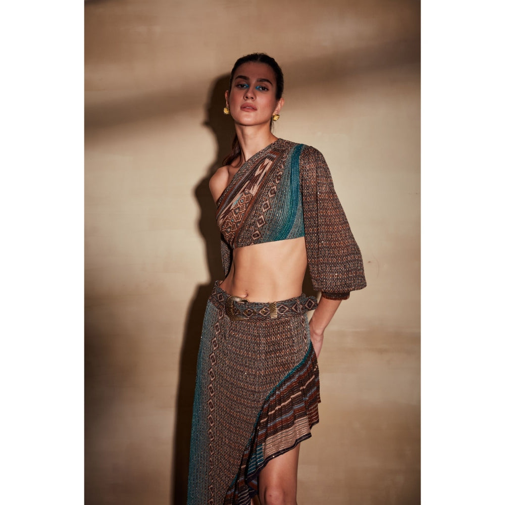 Nikita Mhaisalkar Tan Mix Print One Shoulder Top