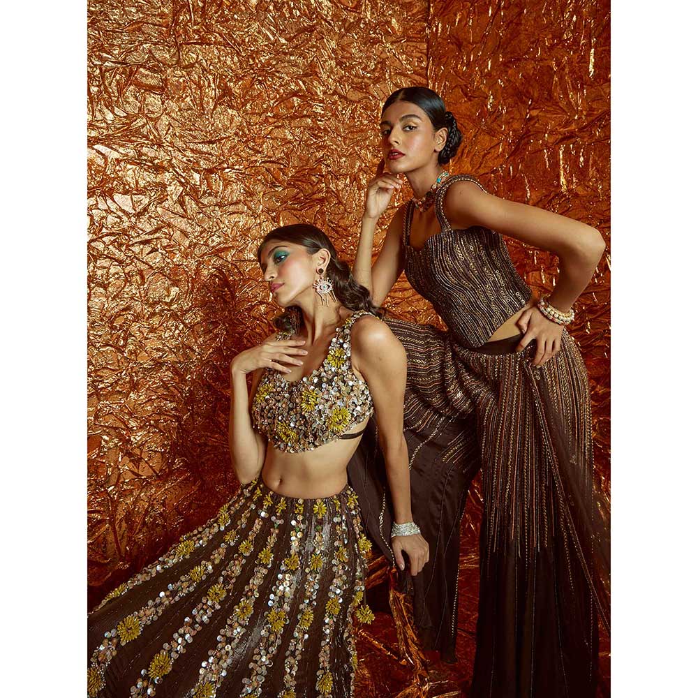 Nirmooha Sunflower Embroidered Lehenga with Embroidered Blouse and Dupatta (Set of 3)