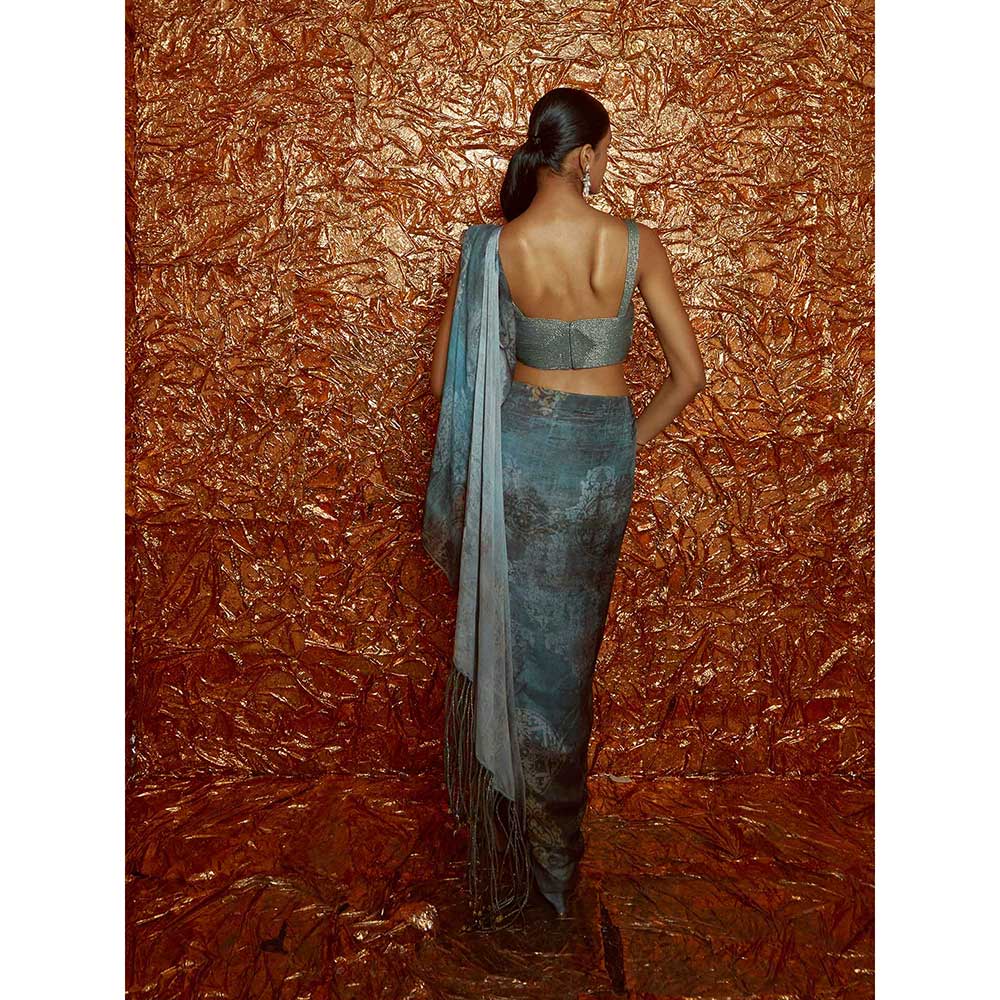 Nirmooha Pre Draped Chiffon Printed Saree with Cording Blouse