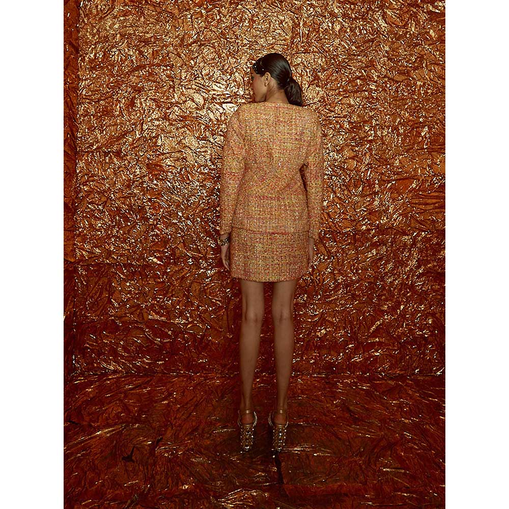 Nirmooha Yellow Tweed Jacket Paired with Mini Skirt (Set of 2)