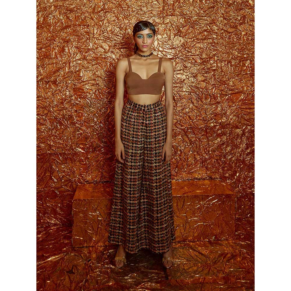 Nirmooha Black Tweed Oversized Blazer and Pants with Bustier (Set of 3)