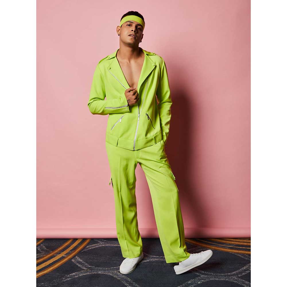 Nirmooha Lime Green Jacket with Belt (Set of 2)