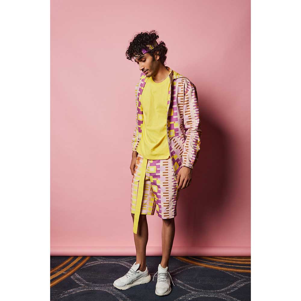 Nirmooha Geometric Printed Denim Bomber Jacket