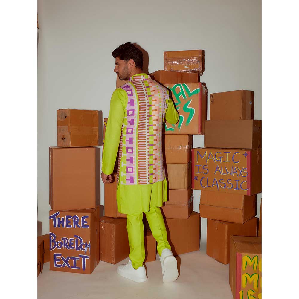 Nirmooha Kurta with Button Detailing Straight Pant and Multicolor Nehru Jacket (Set of 3)