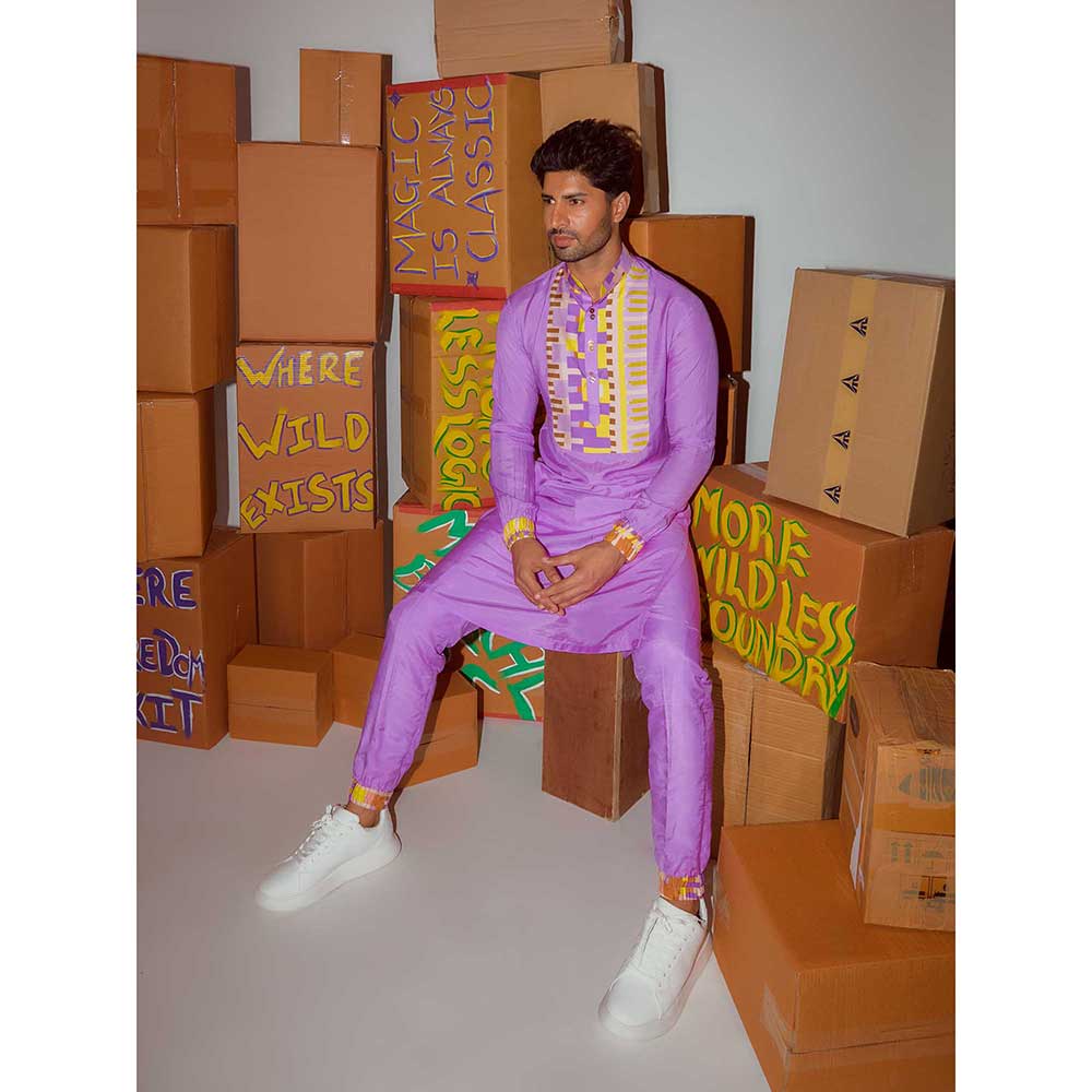 Nirmooha Lavender Printed Kurta with Joggers (Set of 2)