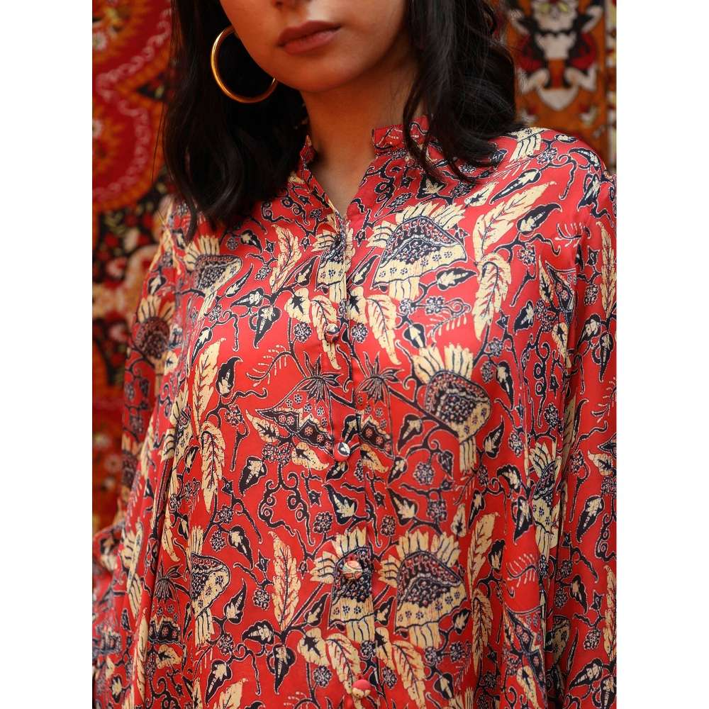 NORN Red Fez Back Yoke Top