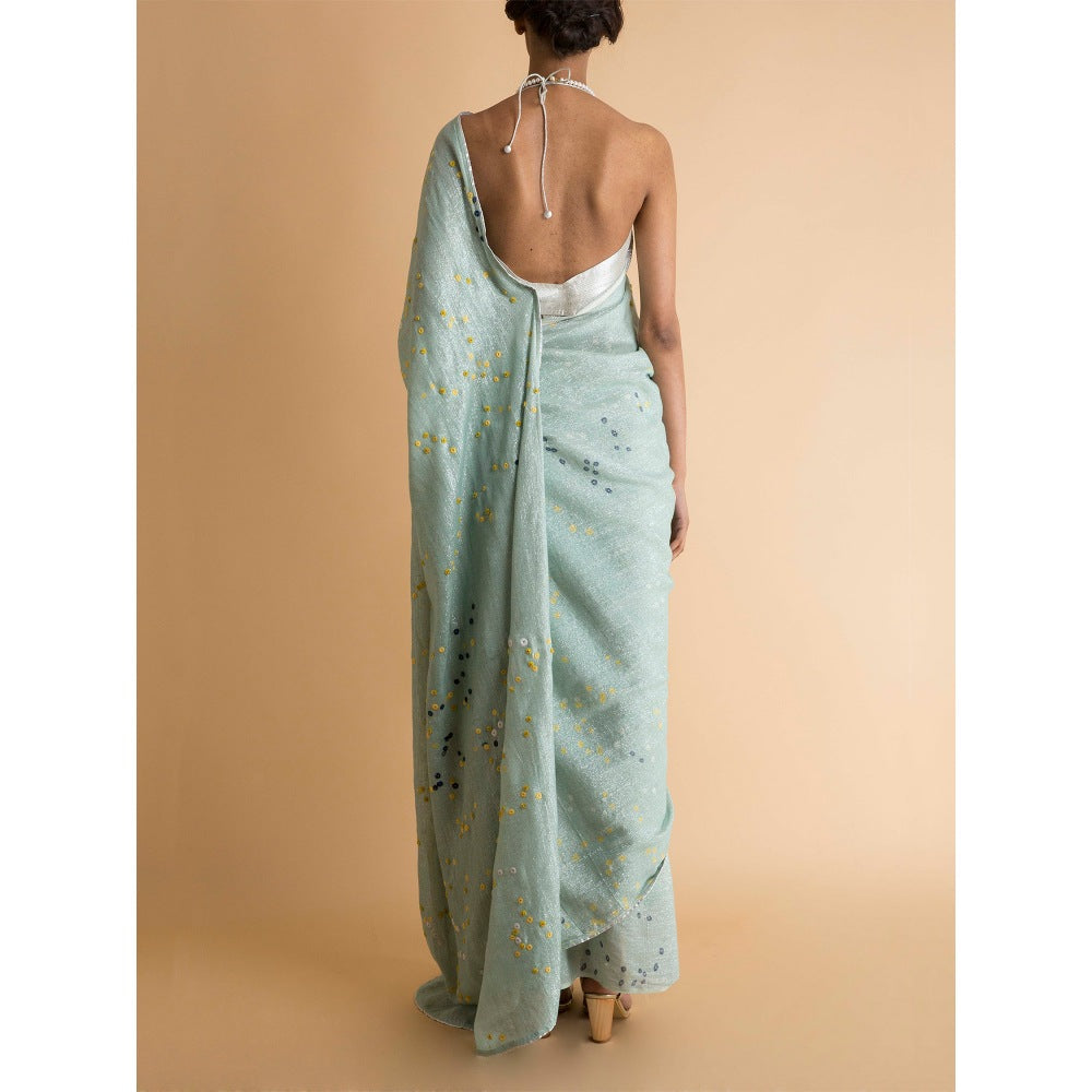 Saksham & Neharicka Mint Printed & Embroidered Saree With Blouse Piece