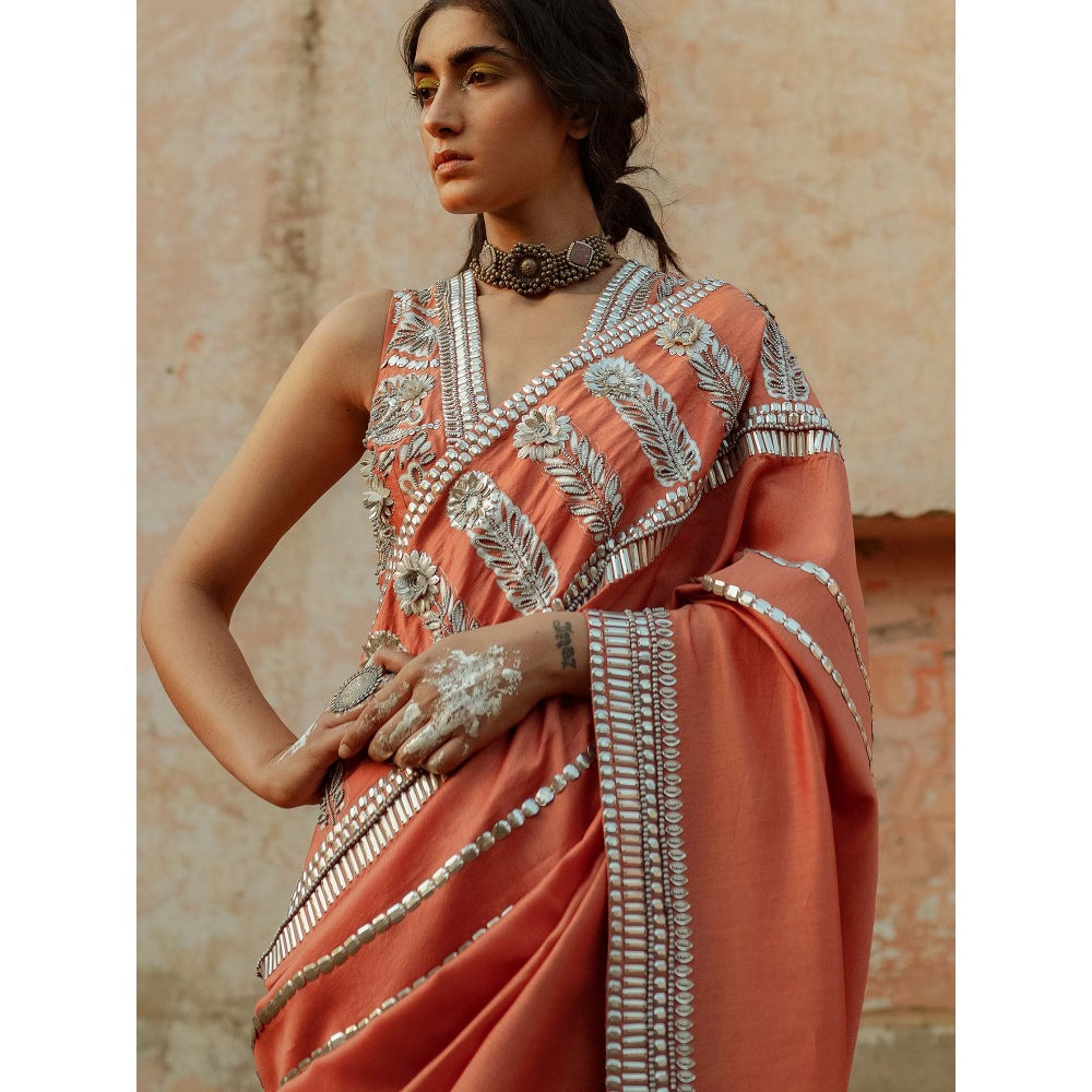 Saksham & Neharicka Coral Embroidered Saree in Chanderi With Unstitched Blouse