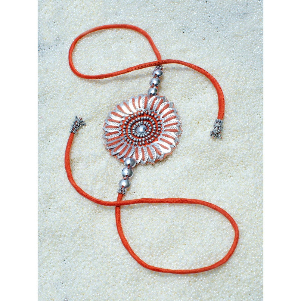 Saksham & Neharicka Orange Sequin Phool Rakhi