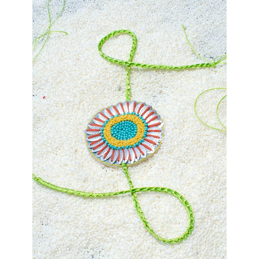 Saksham & Neharicka Multi-Colour Sequin Medallian Rakhi