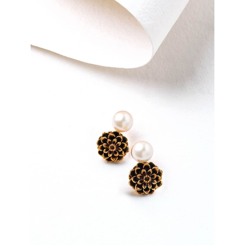 Suhani Pittie Gold Dahlia & Pearl Stud Earrings
