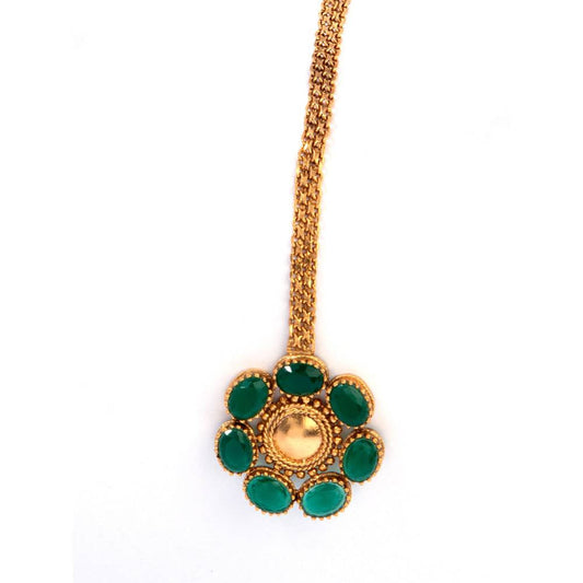 Suhani Pittie Gold Toned Flat Chain Green Crystal Maangtika