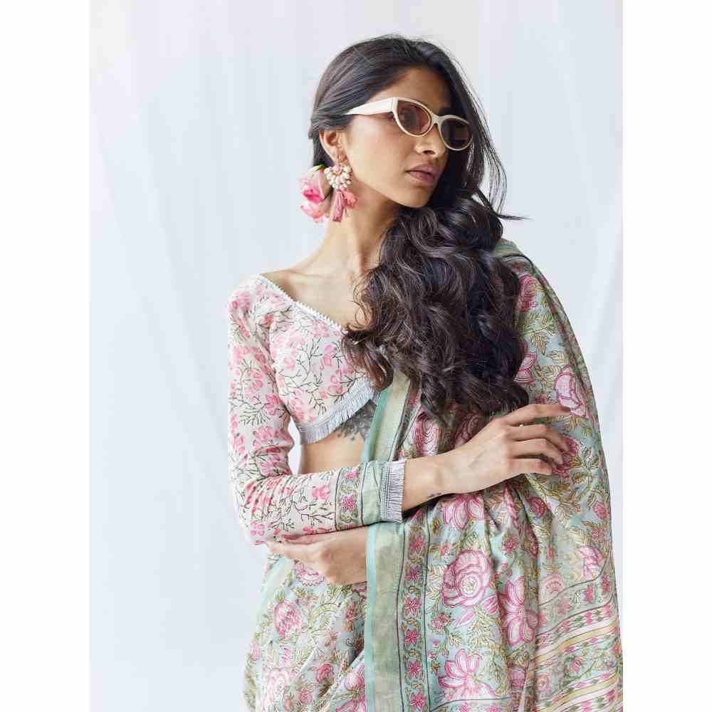 Old Marigold Roza Chanderi Silk Saree with Unstitched Blouse