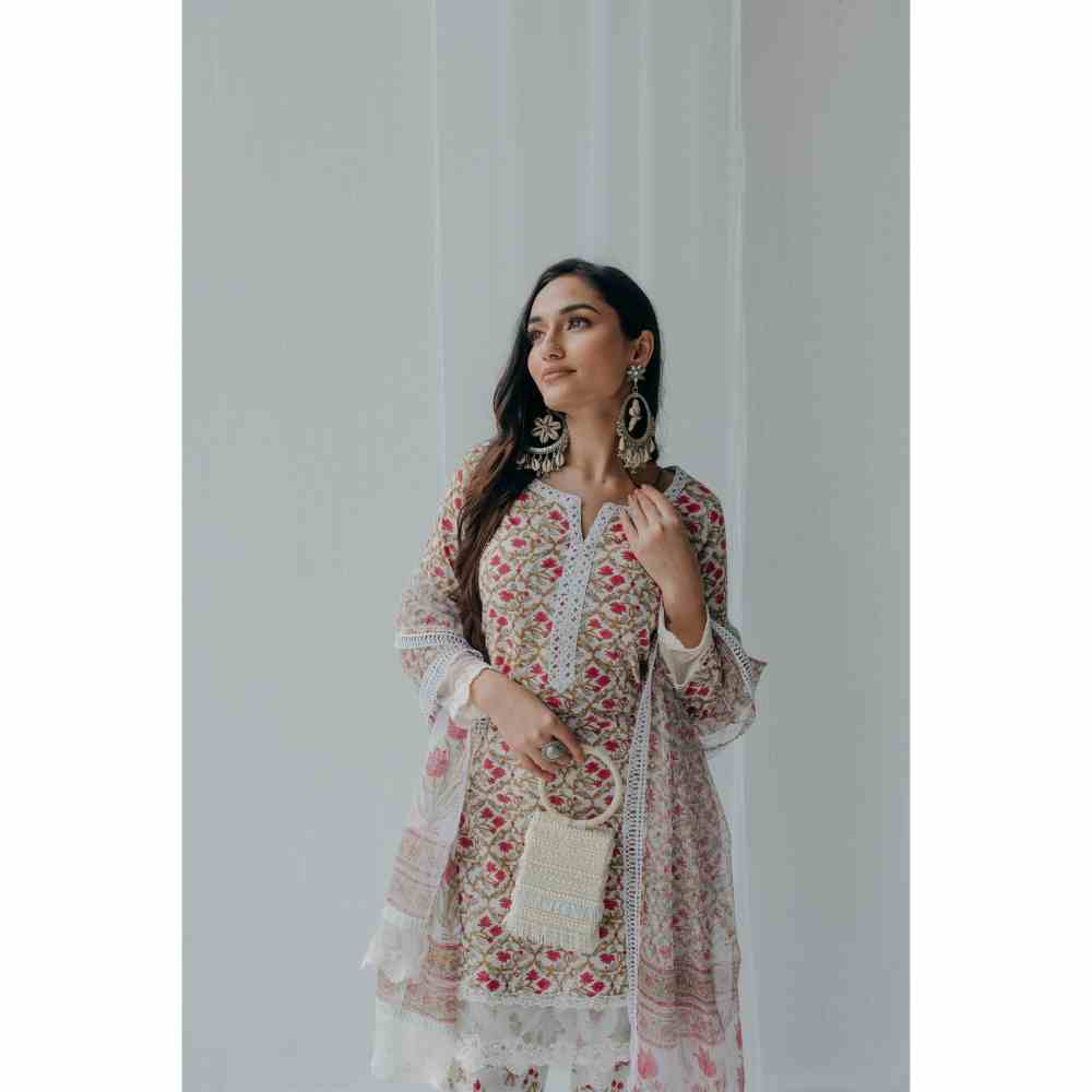 Old Marigold Floral Printed Luna Cotton Kurta (Set of 2)
