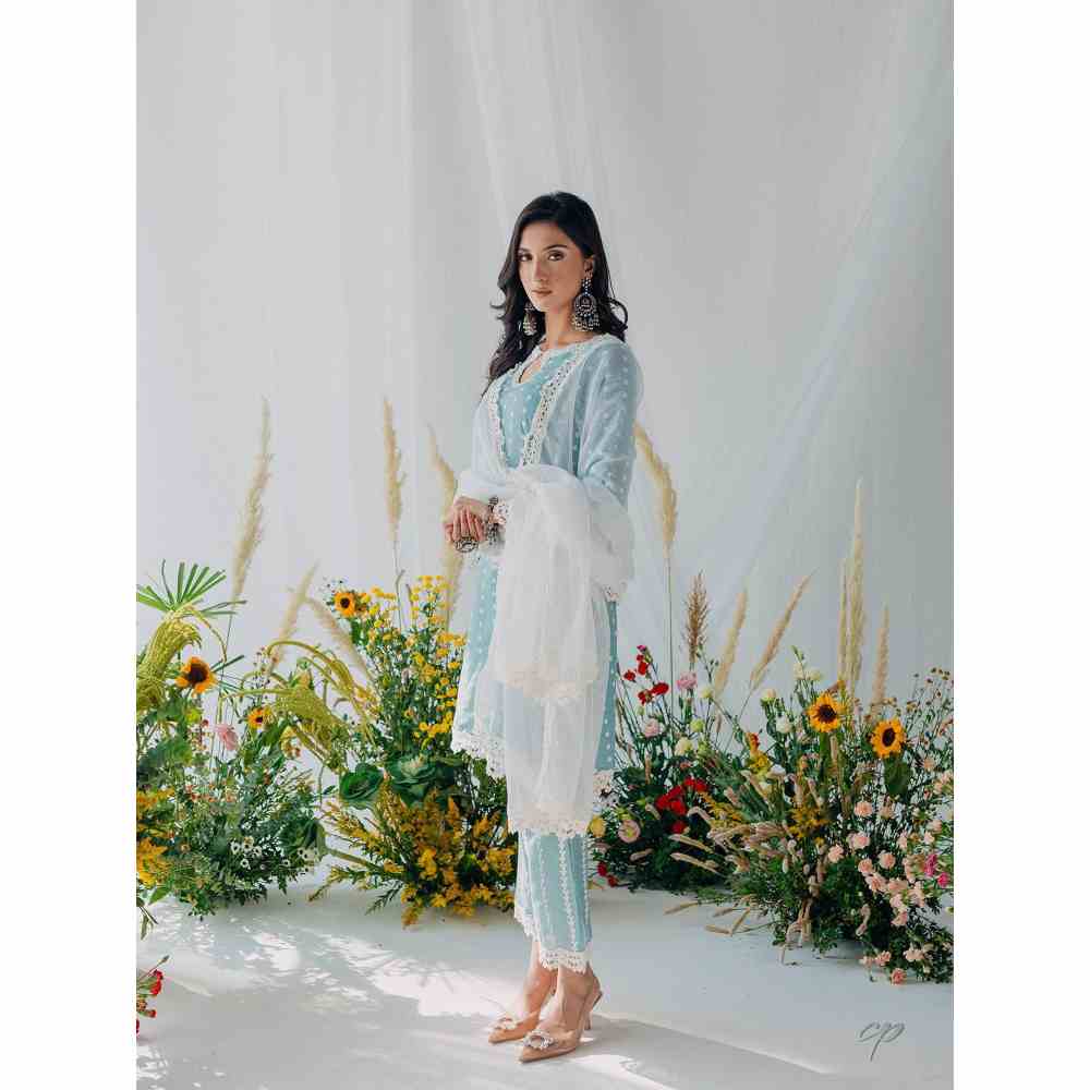 Old Marigold Seher Blue Mulmul Kurta with Dupatta (Set of 3)