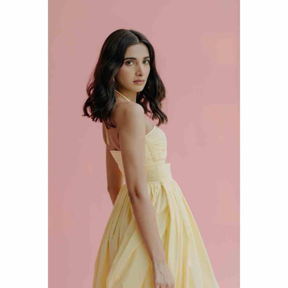 Old Marigold Penelope Lime Yellow Halter Maxi Dress