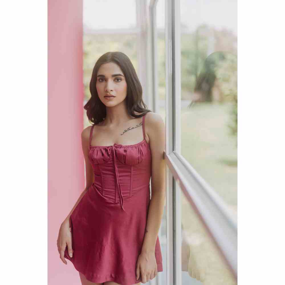 Old Marigold Daphne Wine Corset Mini Dress