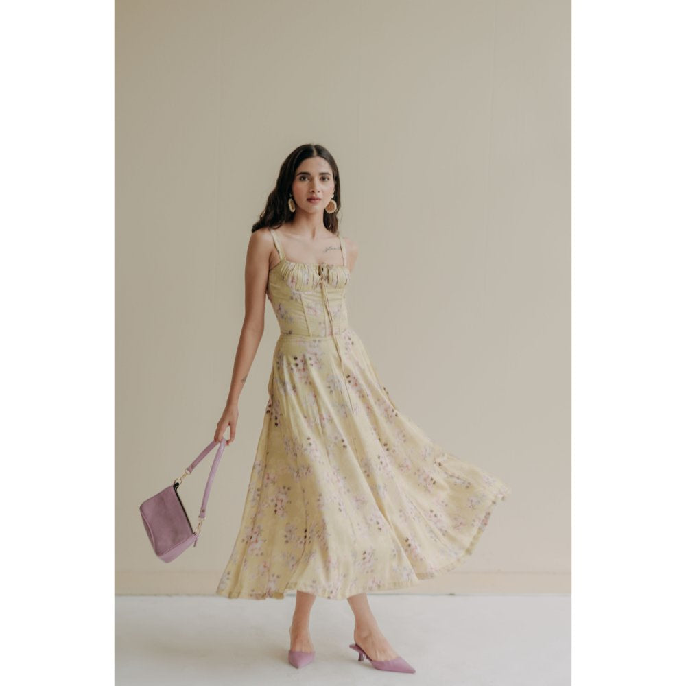 Old Marigold Celestia Yellow Bustier Maxi Dress