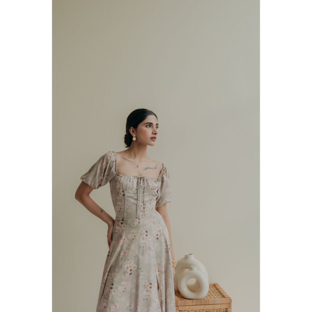 Old Marigold Grey Vionnet Square Neck Midi Dress