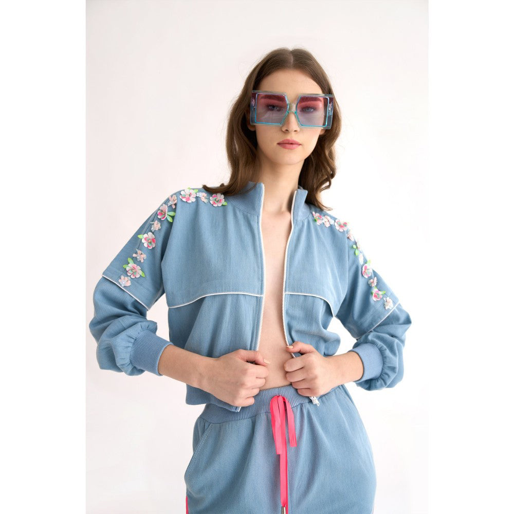 Our Love Denim Drop Down Shoulder Jacket with Embroidery Detailing & Piping