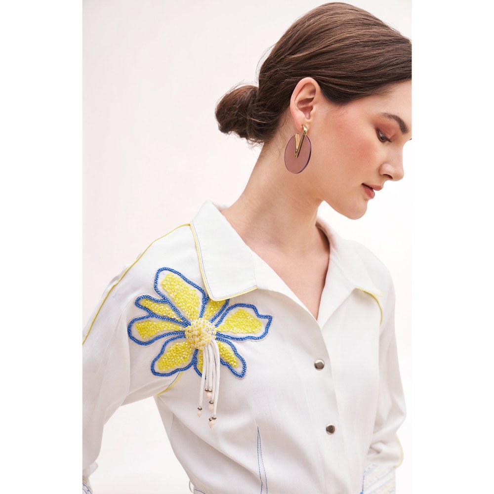 Our Love Banana Floral White Midi Dress