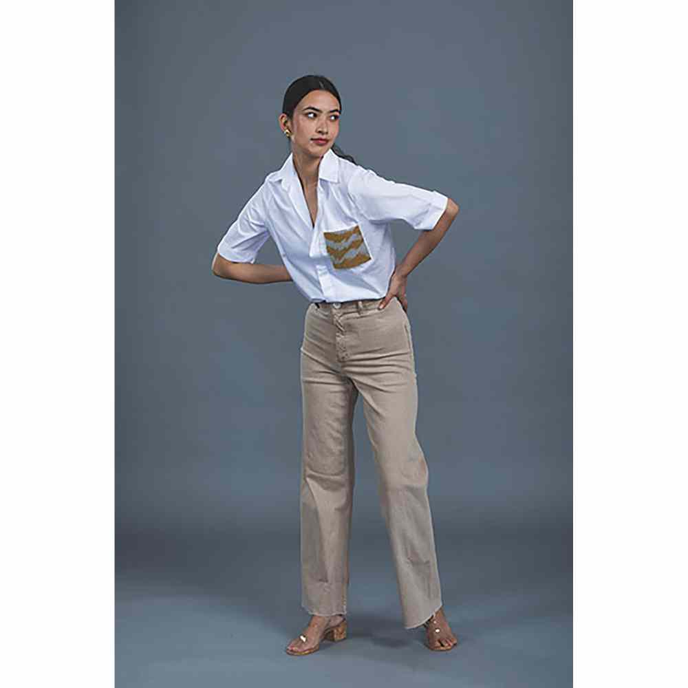 Pallavi Swadi White Metallic Gold Shirt