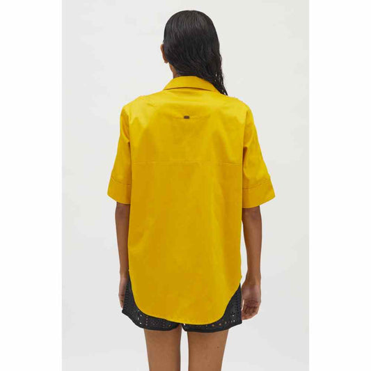 Pallavi Swadi Canary Yellow Flower Swarovski Ribbon Shirt