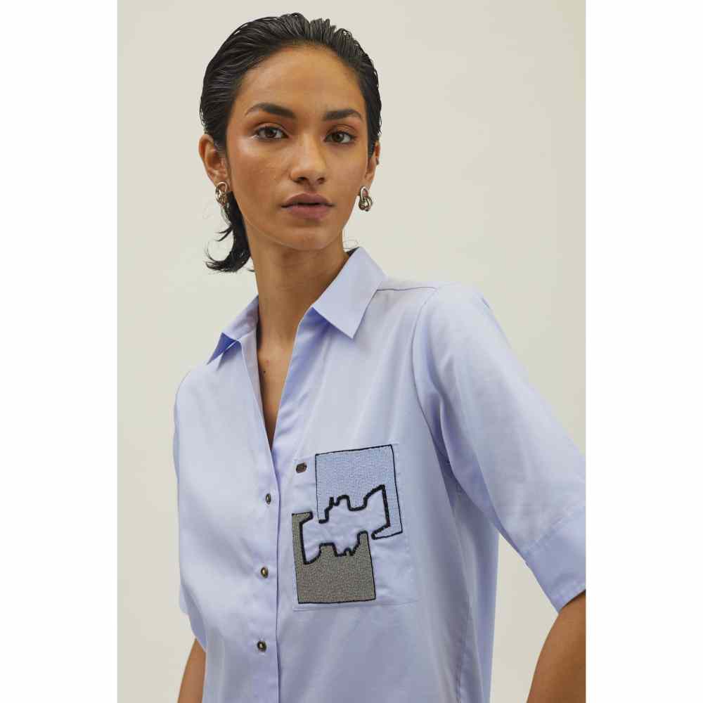 Pallavi Swadi Sky Blue Puzzle Pop Embroidered Shirt