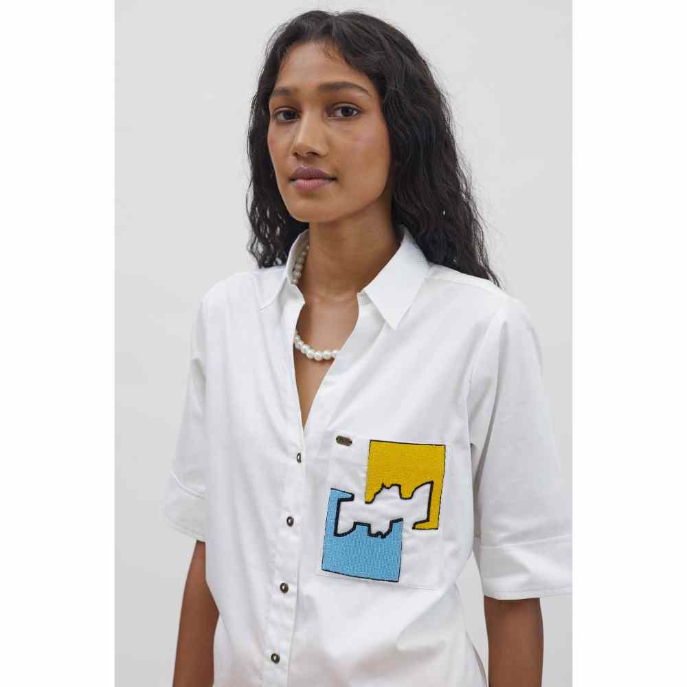 Pallavi Swadi White Puzzle Pop Embroidered Shirt